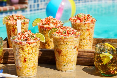 Mexican Street Corn in a Cup | Cacique® Inc. Street Corn In A Cup, Elote In A Cup, Mexican Snack Foods, Corn In A Cup, Latin Dishes, Street Corn Recipe, Savory Sides, Mexican Snacks, Pinwheel Recipes