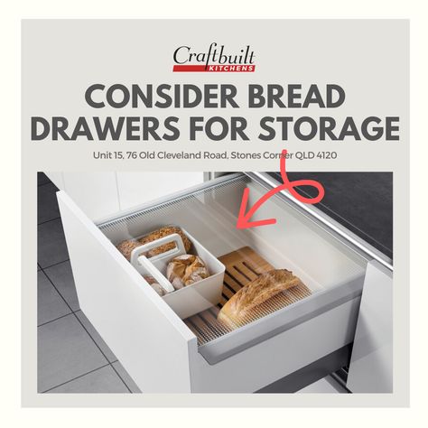 Bread Drawer In Kitchen, Drawer In Kitchen, Bread Drawer, Bake Bread, Kitchen Renovations, Top Kitchen, Baking Bread, Pantry Design, Kitchen Tops