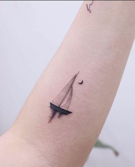 Small Travel Tattoo, Travel Tattoos For Women, Small Travel Tattoos, Lime Tattoo, Tattoo Ideas Travel, Watercolor Bike, Sailing Tattoo, Moon Globe, Sailboat Tattoo