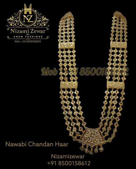 Jewellery that defines you. This Nawabi Chandan Haar is Unique in style 💯 Follow us on Instagram ( @nizamizewar ) for more updates . for customisation can also whatapp us 8500158612 Chandan Haar Jewellery Gold, Unique Gold Jewelry Designs, Indian Wedding Jewelry Sets, House Gate, Rani Haar, Antique Jewellery Designs, Gold Bridal Jewellery Sets, Jewellery Indian, Beaded Necklace Designs