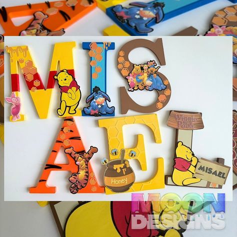 Misael • 🍯🍯 We love a good design with natural lighting. Yesss baby!! Once these are hung they’ll look soo good whether in a nursery or a photography set up. Please make sure you all send me pictures. I would love love love to see how you use them for decoration. Winnie The Pooh Playroom, Painting Letters, Winnie The Pooh Decor, Baby Art Crafts, Photography Set Up, Name Decor, Wall Photography, Letter Wall Art, Wood And Acrylic