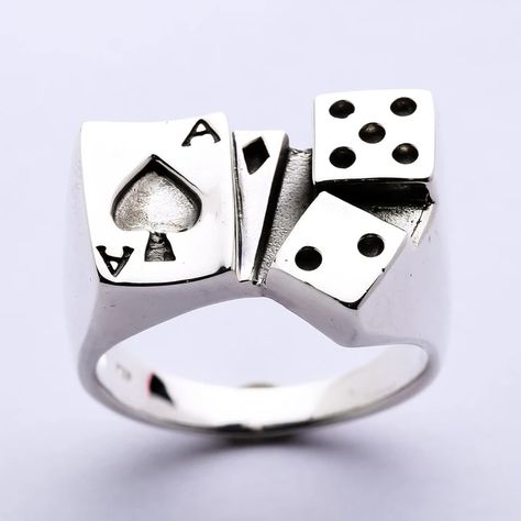 Sterling Silver Dice Lucky Ring Rocker Rings, Gents Dress, Lucky Ring, Biker Rings Mens, Biker Shop, The Gambler, Biker Ring, Ace Card, Lady Luck