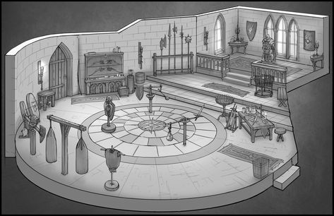 ArtStation - Fantasy Interiors, Daniel Allison Interior Concept Art, Training Room, Fantasy Rooms, Castles Interior, Building Concept, Architecture Design Concept, Fantasy House, Fantasy Castle, Interior Concept