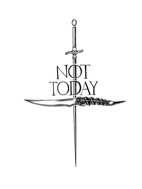 Arya Stark needle and dagger, not today tattoo idea Needle Got Tattoo, Arya Stark Needle Tattoo, Arya Stark Needle Swords, Game Of Thrones Needle Tattoo, Arya Stark Drawing, Arya Stark Tattoo Ideas, Game Of Thrones House Sigils, Winter Is Coming Tattoo, Got Tattoo Ideas