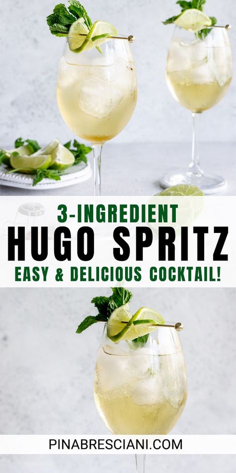 Hugo Drink, Hugo Cocktail, Hugo Spritz, Prosecco Drinks, Elderflower Syrup, Spritz Recipe, Prosecco Cocktails, Boozy Drinks, Cocktail Drinks Recipes