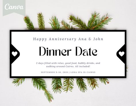 Birthday dinner date invitation, INSTANT DOWNLOAD, EDITABLE voucher template, Printable Christmas gift coupon, Anniversary gift for parents Dinner Date Invitation, Anniversary Gift For Parents, Train Ticket, Voucher Template, Gift Coupon, Date Invitation, Anniversary Gifts For Parents, Gift For Parents, Canva Tutorial