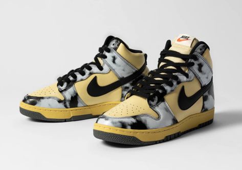 Nike Dunk High 1985, Dunk High 1985, How To Wash Shoes, Nike Dunk High, Dunk High, Innovative Fashion, Lemon Drop, Nike Fashion, Yellow Leather