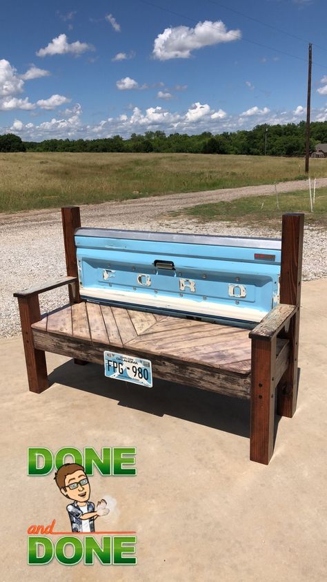 Truck Tailgate Ideas Decor, Ford Tailgate Bench, Ag Mech Projects Welding, Tailgate Bench Diy, Ag Mechanics Projects Ideas, Ford Bench, Sae Projects, Tailgate Benches, Truck Tailgate Bench