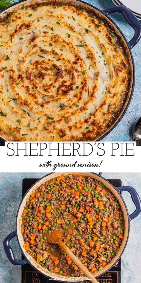 Ground Elk Recipes, Moose Recipes, Ground Venison Recipes, Shepards Pie Recipe, Elk Recipes, Parmesan Mashed Potatoes, Venison Meat, Buttery Mashed Potatoes, Shepherd's Pie Recipe