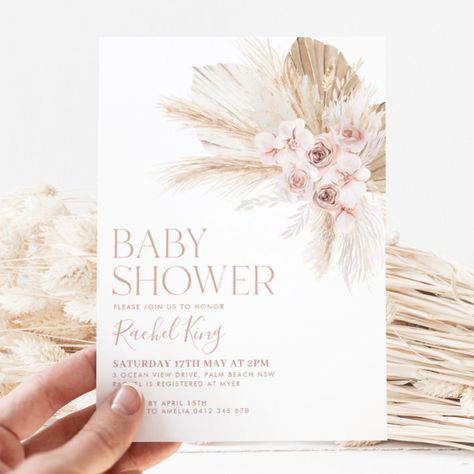 Boho Baby Shower Invitation Flowers Pink Neutral - baby pregnancy invitations Neutral Pink Baby Shower, Boho Pink Baby Shower Ideas, Pink Boho Baby Shower Ideas, Blush Pink Baby Shower Ideas, Boho Girl Baby Shower Ideas, Boho Chic Baby Shower Ideas, Pink Boho Baby Shower, Boho Baptism, Bridal Shower Pink