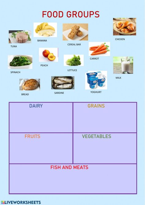 Food Groups Chart, Four Food Groups, Five Food Groups, Community Helpers Worksheets, Worksheets For Class 1, Sequencing Worksheets, Main Food, Baby Milestones Pictures, Food Tech