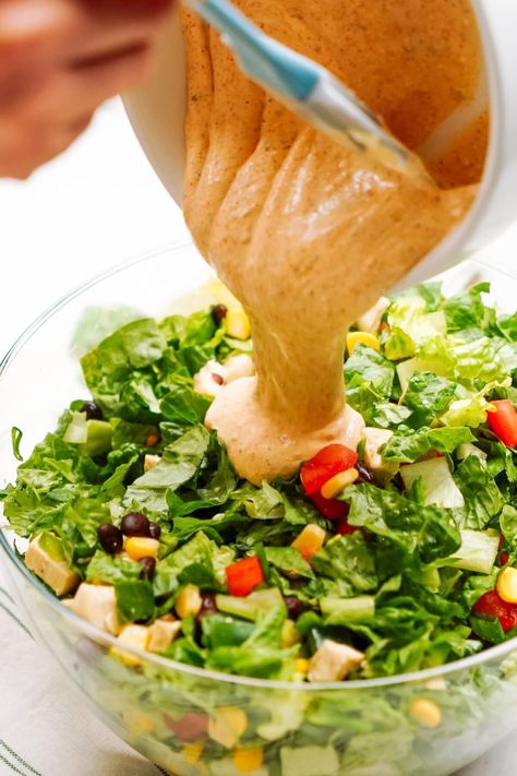 This Southwestern Salad Dressing is the perfect blend of creamy and tangy, with just the right amount of kick to your favorite greens. Southwestern Salad Dressing, Homemade Caesar Salad, Southwestern Salad, Homemade Caesar Salad Dressing, Creamy Salad, Homemade Caesar, Southwest Salad, Homemade Taco Seasoning Recipe, Creamy Salad Dressing