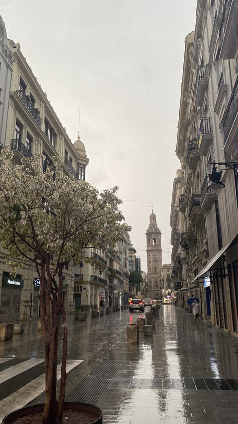 rain, valencia, spain, aesthetic, city, vibes, cloudy, comfy, travel, town, architecture, vacation, summer, trip, europe, european summer Rainy Europe, Valencia Spain Aesthetic, Madrid Life, Valencia Aesthetic, Cloudy City, Spain Vibes, Spain Cities, Rainy Streets, Spain Aesthetics