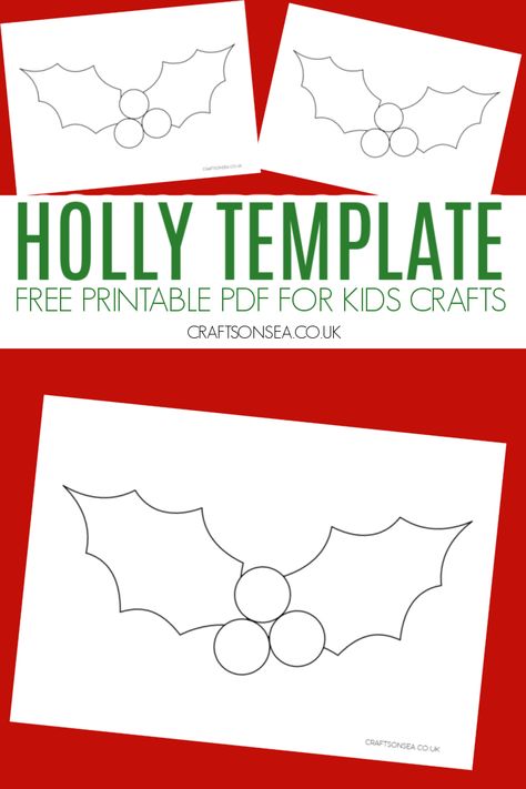 Holly Template: Free Printable Holly Leaves PDF Holly Leaf Stencil, Holly Embroidery Easy, Holly Template Free Printable, Holly Leaf Template, Holly Template, Printable Christmas Templates, Catholic Kids Crafts, Easy Winter Crafts, Holly Pattern