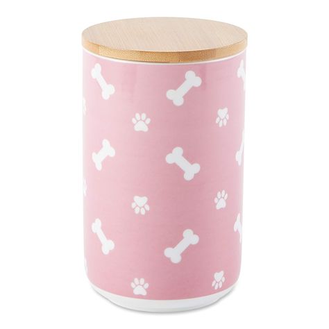 Dog Treat Jar, Pet Food Storage, Treat Jar, Pink Paws, Ceramic Canister, Dog Food Storage, Treat Jars, Pink Dog, Pet Treats