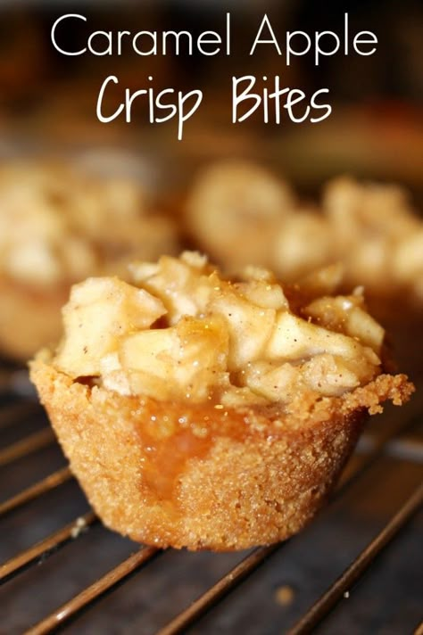 Delicious Caramel Apple Crisp Bites from Princess Pinky Girl Apple Crisp Bites, Focaccia Dolce, Caramel Apple Crisp, Homemade Graham Cracker Crust, Princess Pinky Girl, Pinky Girl, Apple Bite, Homemade Graham Crackers, Kolaci I Torte