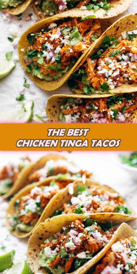 THE BEST CHICKEN TINGA TACOS - Cook, Taste, Eat Chicken Tinga Tacos Recipe, Chicken Tinga Tacos, Chicken Tinga Recipe, Tinga Tacos, Chicken Tinga, Easy Bbq, Cooking Chicken To Shred, Fire Roasted Tomatoes, Best Chicken