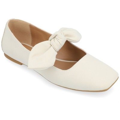 The Seralinn flats by Journee Collection add a touch of sass and class to any look. With their beautiful fabric uppers, bow detail, and tiny block heel, you're sure to turn to these when you want something classic. A  4 mm Tru Comfort Foam™ Insole makes them super comfy, and a mary jane bow strap adds a vintage look. Square Toe Flats, Casual Ballet Flats, Fashion Shoes Flats, Bow Flats, Mary Jane Flats, Comfortable Flats, Journee Collection, Knitting Women, Bow Detail