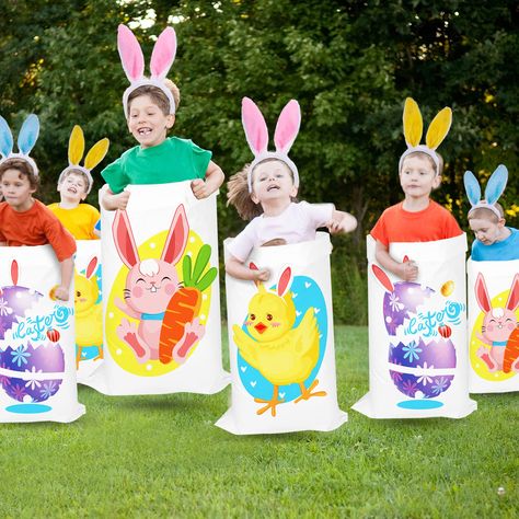 PRICES MAY VARY. Package Include:You will get 6 potato sack race jumping bags and 6 bunny ears headbands.Enough quantity for your Easter party games and activities. Size:Potato sack race bags are measured approximately 37 x 26 inch/94 x 66 cm.Bunny ears headbands cute and vivid,can be friendly for kids or adults. High Material:Easter game play set are made of woven polypropylene,which safe and non-toxic,strong and durable,can use for a long time.You can enjoy Easter party game with friends and f Easter Ideas For Kids Activities, Kids Easter Games Activities, Kids Easter Party Decorations, Easter Classroom Party Ideas, Easter Festival Ideas, Spring Party Activities, Easter Birthday Party Ideas, Easter Outdoor Games, Potato Sack Race