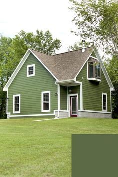 Avocado Green Exterior House Colors, Bright Green Exterior House Colors, Green House Exterior Brown Trim, Blue And Green Exterior House, Exterior Paint Green Colors For House, Army Green Exterior House Paint, Bright Green House Exterior, Green Siding White Trim, Forest Green House Exterior