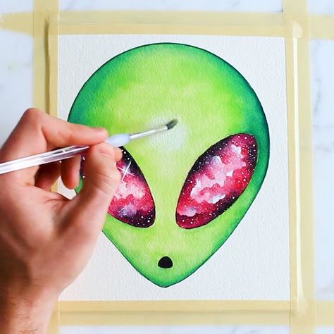 Here is the process video for my recent cosmic alien painting! Let me know what you guys think or if you have any questions! Trippy Alien Painting, Alien Painting Easy, Alien Art Painting, Cosmic Alien, Ufo Painting, Alien Painting, Ufo Art, Trippy Drawings, Trippy Painting