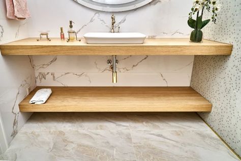 14 Splendid Small Bathroom Sink Ideas | ShelfGenie Kitchen Cabinet Interior, Bathroom Vanity Style, Custom Floating Shelves, Floating Sink, Bathroom Stand, Timber Vanity, Small Bathroom Sinks, Small Bathroom Vanities, Small Sink