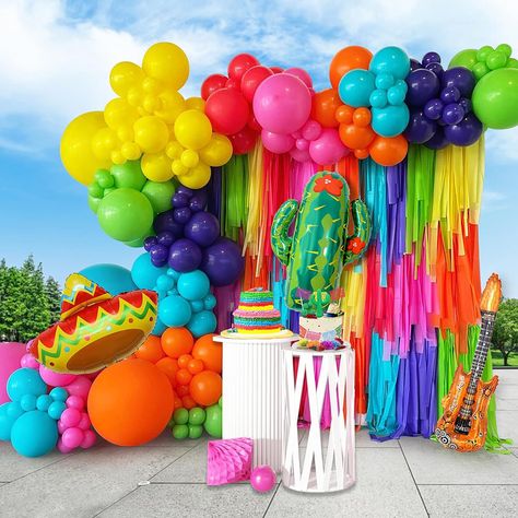 Mexican Carnival Party Decoration 134 Pieces Carnival Balloon Garland Arch Kit Cactus Guitar Balloon Mexico Themed Party Decoration, Fiesta Balloon Garland, Mexican Fiesta Party Decorations, Carnival Party Decorations, Mexican Birthday Parties, Party Location, Garland Ideas, Mexican Fiesta Party, Fiesta Party Decorations