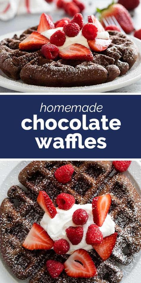 Irresistibly chocolaty and easy to make, these Chocolate Waffles filled with goodness and fluffy perfection. Perfect for the ultimate breakfast or even dessert - this is a great way to elevate your waffle game. Waffle Recipe For 2, Chocolate Waffle Recipe, Waffles Chocolate, Chocolate Chip Waffles, Recipe For 2, Chocolate Waffles, Baked Oatmeal Recipes, Ultimate Breakfast, Waffle Recipe