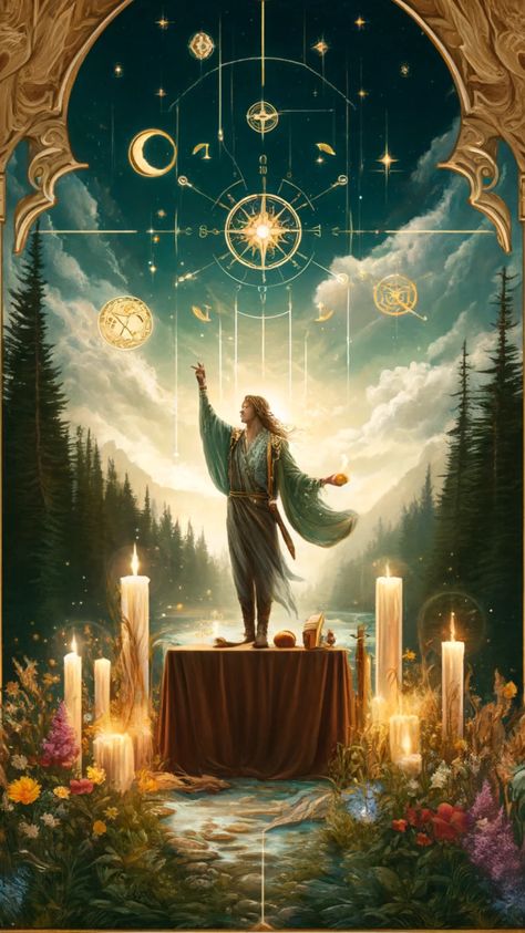 Unlock your inner power and manifest your dreams with 'The Magician' tarot card. This card represents creativity, confidence, and the ability to turn ideas into reality. Harness the energy of the universe and make magic happen. 🔮✨ #Tarot #Manifestation #TheMagician The Magician Tarot Wallpaper, The Magician Tarot Card Art, Tarot Magician, Magician Art, The Magician Tarot Card, Magician Tarot Card, Magician Tarot, Energy Symbols, The Magician Tarot