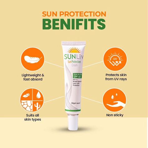 **🌞 Shield Your Skin with SunLiv Sun Protection Cream SPF 60! 🌞** Say goodbye to sunburns and hello to radiant, protected skin with our powerful SunLiv Sun Protection Cream! Perfect for all skin types, this lightweight and non-greasy formula provides broad-spectrum protection against harmful UVA and UVB rays. ✨ **Benefits:** - High SPF 60 protection - Nourishes and hydrates the skin - Lightweight, non-greasy formula - Suitable for all skin types 🔆 **How to Use:** Apply generously 15 minute... Sun Protection Cream, Uv Rays, Skin Protection, All Skin Types, Say Goodbye, Sun Protection, Skin Types, Your Skin, Benefits