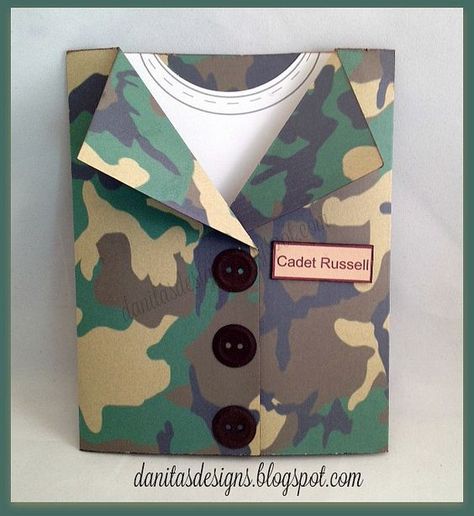 ROTC Cadet Card Camo Card Military cards: Soldier Cards Ideas, Air Force Cards Handmade, Military Cards Ideas, Cards For Soldiers, Men Masculine, Military Cards, Cards Masculine, Name Card Design, Masculine Birthday Cards