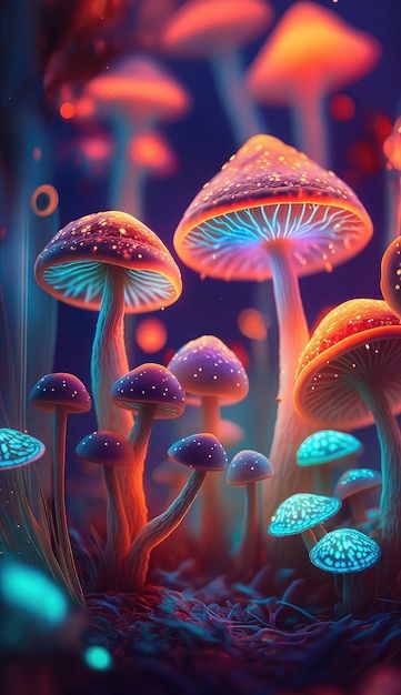 Una pintura digital de hongos con luces ... | Premium Photo #Freepik #photo #hongos #alucinogeno #hongos #psicodelico Hongos Art, Hongos Aesthetic, Bioluminescent Mushrooms, Mushrooms Aesthetic, Mushroom Bedroom, Mushroom Photo, Magical Photos, Large Wall Tapestry, Mushroom Wall Art