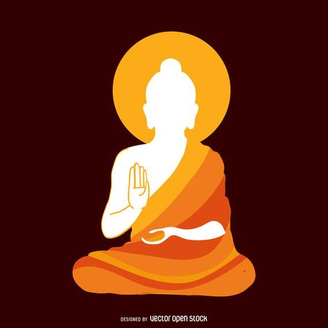 Simple illustration featuring Buddha's silhouette with a robe in orange tones. Minimalist design over a darker background. Dasavtar Paintings, Budha Art, Yoga Kunst, Buddha Drawing, Buddha Painting Canvas, Buddha Art Drawing, Buddha Artwork, Buddha Art Painting, Buddha Wall Art