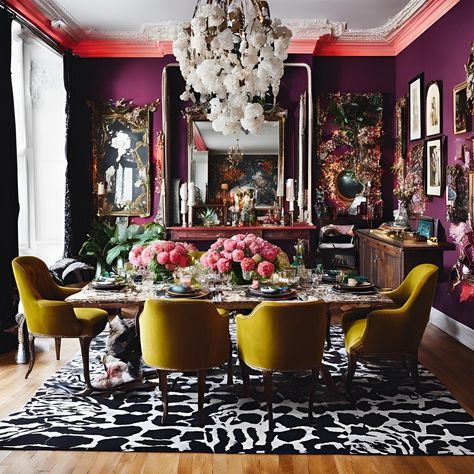 Maximalist dinnig room 😍 Dining Room Maximalist, Warm Maximalism, Maximalist Dining Rooms, Dark Maximalist Decor, Maximalist Garden, Whimsical Interior Design, Maximalist Dining Room, Maximalism Room, Vintage Maximalist Decor