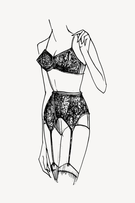 Women's lingerie drawing, vintage fashion sketch. Free public domain CC0 image. | free image by rawpixel.com Bra Illustration Drawing, Lingerie Drawing Reference, Bra Sketch, Lingerie Sketch, Lingerie Drawing, Lingerie Illustration, Vintage Fashion Sketches, Sketch Free, Lingerie Design