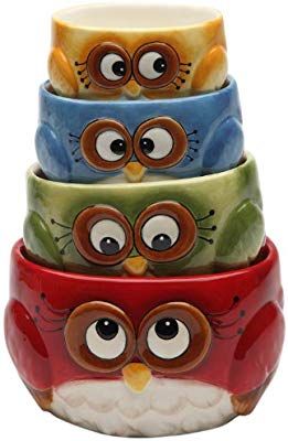 Amazon.com: Cosmos gifts Measuring Cup Set Owl Design red green blue yellow 4 Pack: Owl Kitchen Plates: Kitchen & Dining Owl Kitchen, Holiday Platters, Colorful Owl, Spoon Collection, Kitchen Plate, Measuring Cups Set, Owl Mug, Colorful Owls, Christmas Owls