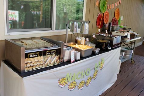 How about this Nacho Bar! Landon's 7-11 Birthday | CatchMyParty.com Gas Station Party, Gas Station Themed Party, Gas Station Birthday Party, 7 Eleven Birthday Party, 7/11 Birthday Theme, 7 11 Party, Kwik Trip, Gas Station Food, Graduation Reception