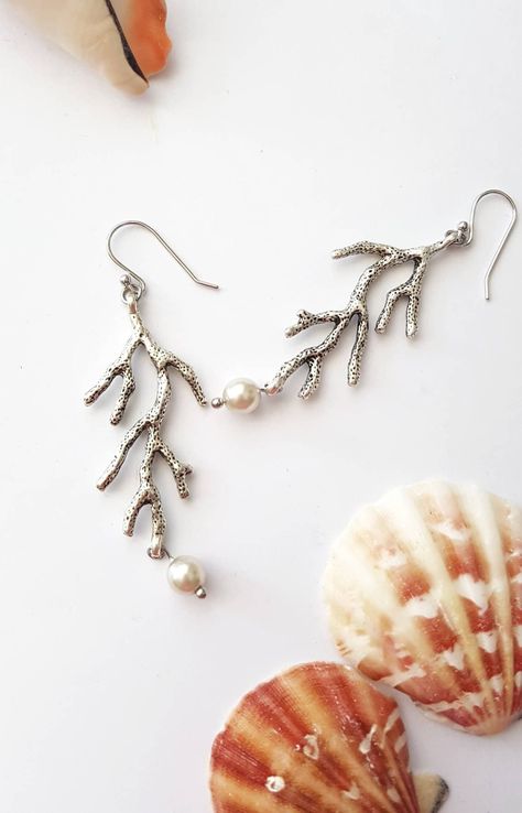 Ocean Theme Jewelry, Nautical Earrings, Ocean Inspired Jewelry, Sponge Coral, Earrings Nature, French Hook Earrings, Sea Lover, Coral Pendant, Art Jewelry Contemporary