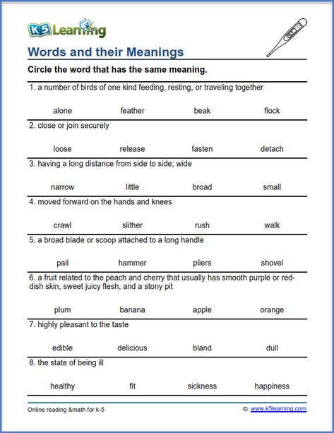 Grade 3 vocabulary worksheet - words and their meanings | K5 Learning Third Grade Vocabulary Words, Dictionary Activities, Dictionary Skills, Worksheets For Grade 3, 3rd Grade Math Worksheets, Learning Worksheets, Vocabulary Worksheets, Online Lessons, Grammar Worksheets