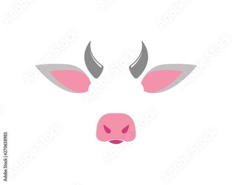 Stock Image: cow face elements set. Vector illustration. Animal character ears and nose. Video chart filter effect for selfie photo Cow Nose Drawing, Cow Ears Drawing, Cow Nose, Cow Eyes, Ear Picture, How To Draw Ears, Cow Ears, Face Template, Cow Face