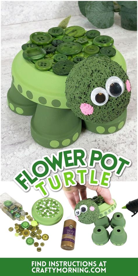 Flower Pot Turtle Craft- cutest turtle diy art project to make for summer! Turtle art project for kids or adults. Clay pot turtle craft to make. How to make a turtle out of flower pots? Turtle Art Project, Turtle Diy, Turtle Craft, Mosaic Sink, September Crafts, Terra Cotta Pot Crafts Diy, Glassware Crafts, Clay Pot Projects, Turtle Crafts