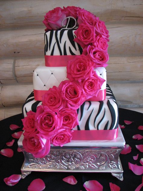 fuchsia Wedding Cakes | Decadent Designs: Leandra's Black/Pink Zebra Wedding Cake Zebra Wedding, Pink Black Weddings, Bolo Neon, Fuchsia Wedding, Hot Pink Weddings, Fondant Wedding Cakes, Zebra Cake, Black Wedding Cakes, Pink Wedding Cake