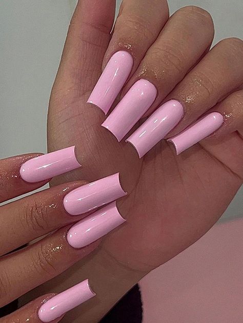 Pink  Collar   Plain Bare Nails Embellished   Nail,Hand & Foot Care Bubblegum Pink Nails, Baby Pink Nails Acrylic, Baby Pink Nails, Plain Nails, Solid Color Nails, Girly Acrylic Nails, Nail Polish Bottles, Pink Acrylic Nails, Square Acrylic Nails