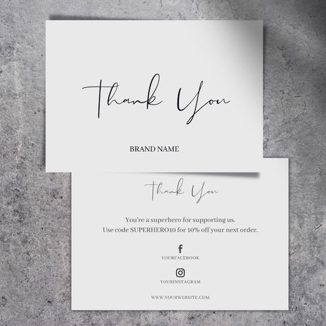 Introducing our Editable Sleek Minimalist Thank You Card Template, designed on Canva for a modern, professional, and aesthetic look. This fully editable template is perfect for personal or business use. Features: > Fully editable template on Canv... Clothing Thank You Card Design, Thank You Card For Clothing Brand, Creative Thank You Cards Business, Thank You Card Design Aesthetic, Poshmark Packaging, Graphic Designer Studio, Advertising Clothing, Sweet Aesthetic, Logo Online Shop