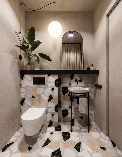 Maize yellow on Behance Modern Style Bathroom, Bathroom Design Trends, Deco Bathroom, Washroom Design, Modern Toilet, Small Toilet, Bathroom Design Decor, Toilet Design, Mosaic Flooring