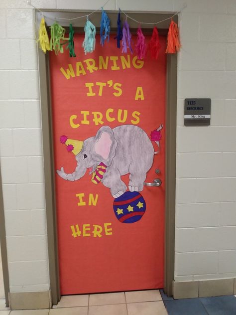 Circus Office Decoration, Carnival Theme School Hallway, Circus Themed Door Decorations, Circus Hallway Decorations, Circus Door Decorations, Carnival Door Decorations Classroom, Carnival Hallway Decorations, Circus Decorations Classroom, Circus Theme Classroom Decorations