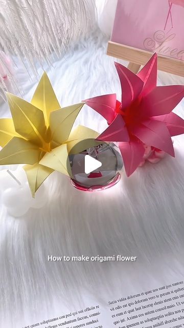 Lilies Paper Flowers, Origami Flowers Lily, Lily Origami Flower Tutorial, How To Make Lily Flower With Paper, Origami Paper Flowers Tutorial, Flowers Origami Tutorial, Origami Flowers Easy Step By Step, Simple Origami Flower, Deco Origami