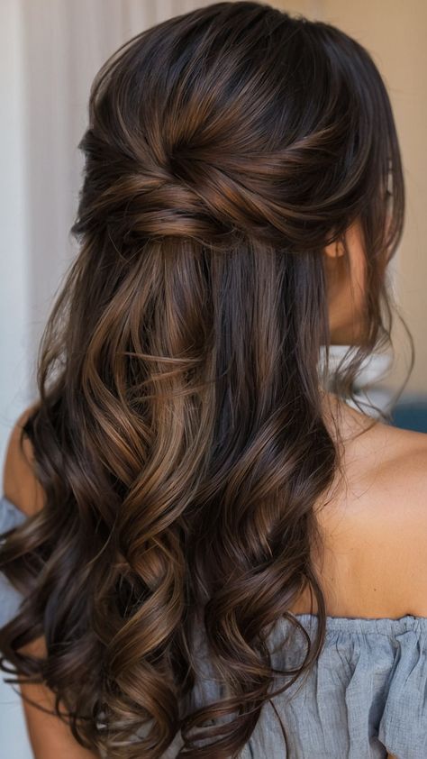 15 Stunning Bridesmaid Hair Ideas That Steal the Show -  #Bridesmaid #hair #Ideas #show #steal #Stunning Check more at https://ifoundaideas.com/wedding/15-stunning-bridesmaid-hair-ideas-that-steal-the-show/ Bridesmaid Hair Inspo Short, Half Back Bridesmaid Hair, Bridesmaid Hair Bangs Half Up, Formal Hair For Medium Hair, Half Up Half Down Curls Wedding, Hair Styles For The Bride, Wedding Mid Length Hair, Hairstyles For Medium Length Hair For Wedding Bridesmaid, Hair For Bridesmaids Down