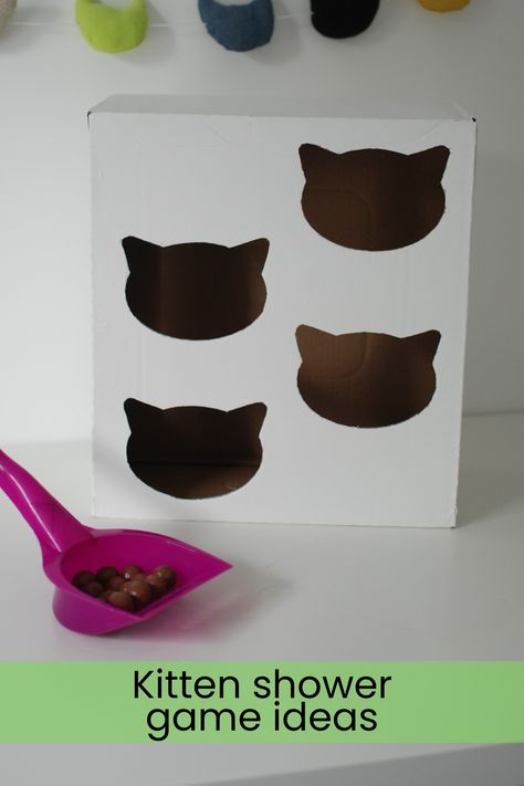 Looking for a cat themed party game for your kitten baby shower, your cat’s birthday soirée or your feline friendly festivities? This ‘poop toss’ is sure to be a hit, it’s easy to make and will bring a smile to the face of all your guests! Cat Shower Party, Crazy Cat Lady Party, Cat Themed 3rd Birthday Party, Cat Birthday Games, Kitten Shower Ideas, Cat Theme Party Games, Kitten Baby Shower Theme, Cat Themed Bridal Shower Ideas, Cat Baby Shower Ideas