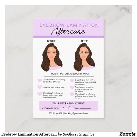 Eyebrow Lamination Aftercare Instructions Business Small Salons, Eyebrow Lamination, Instagram Emoji, Personal Business Cards, Business Card Size, How To Apply Makeup, Eyebrows, Business Card, Business Cards